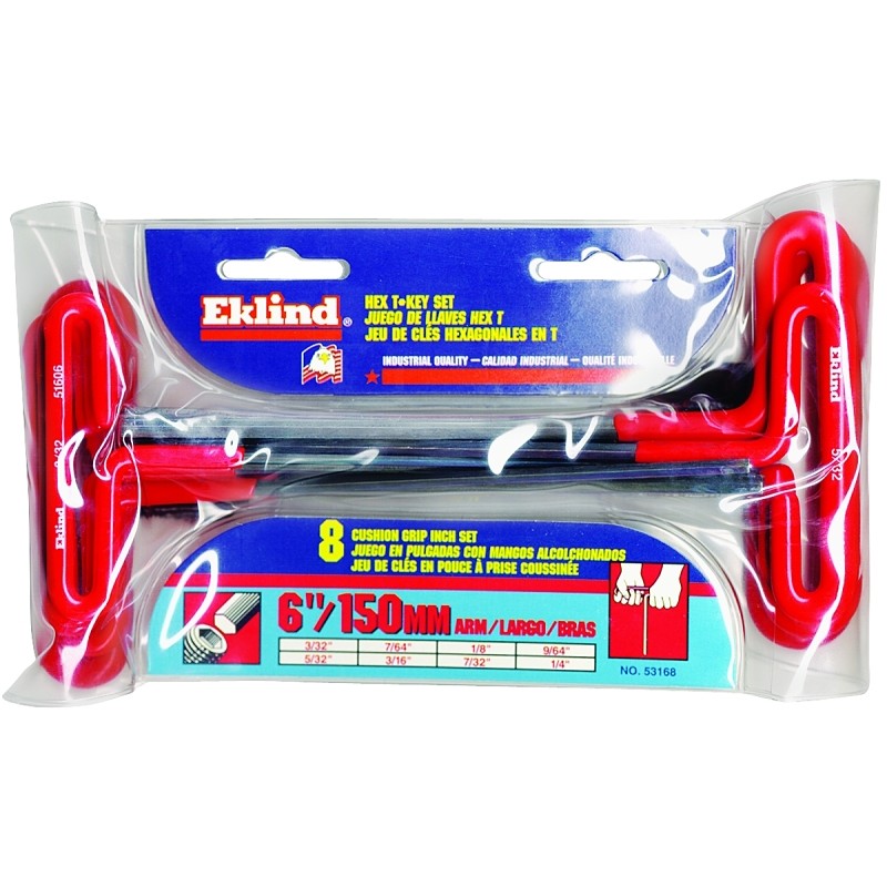 Eklind 53168 Hex T-Key Set, Includes: 3/32 to 1/4 in Hex T-Keys, 8-Piece