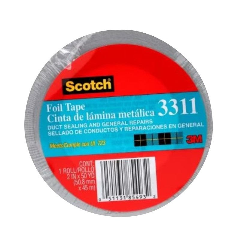 Scotch 3311-10A Foil Tape, 10 yd L, 2 in W, Aluminum Backing, Silver