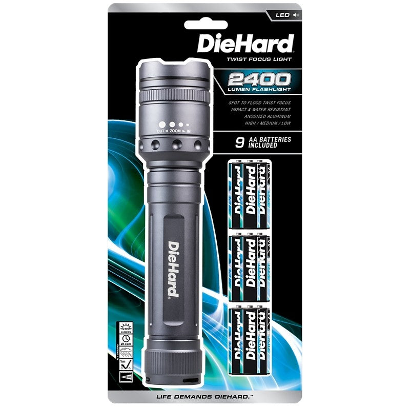 Dorcy DieHard Series 41-6124 Twist Flashlight, AA Battery, Alkaline Battery, LED Lamp, 2400 Lumens Lumens, Flood Beam