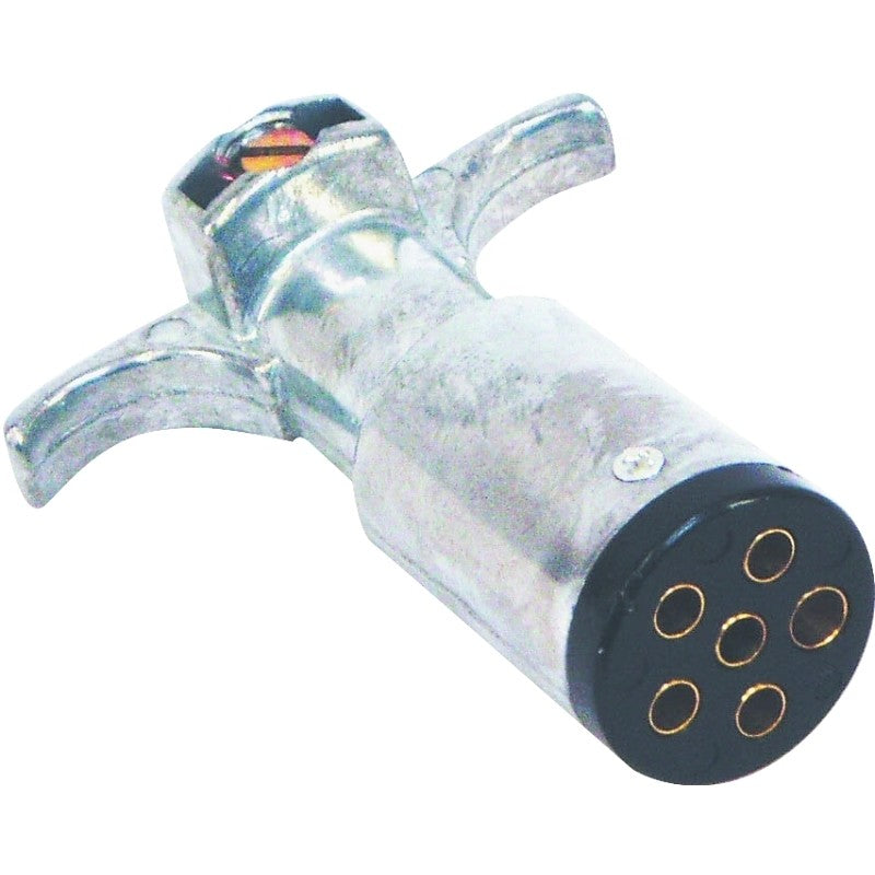 US Hardware RV-494C Trailer Connector with Grip, 6-Pole, Male Contact, Zinc
