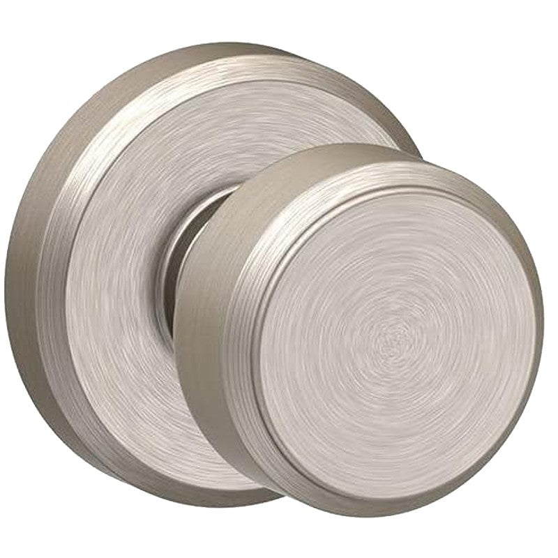 Schlage F Series F10VBWE619 Passage Knob, Bowery, Round, 2-3/4 in Dimensions, Metal, Satin Nickel, Reversible Hand
