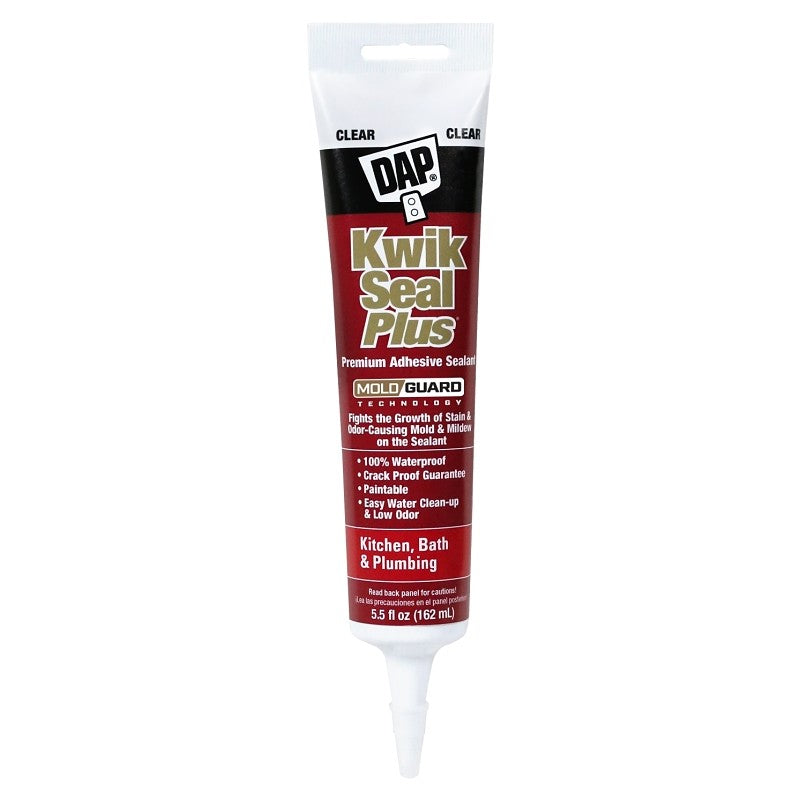 DAP 18546 Adhesive Sealant, Clear, 24 hr Curing, -20 to 180 deg F, 5.5 oz Tube