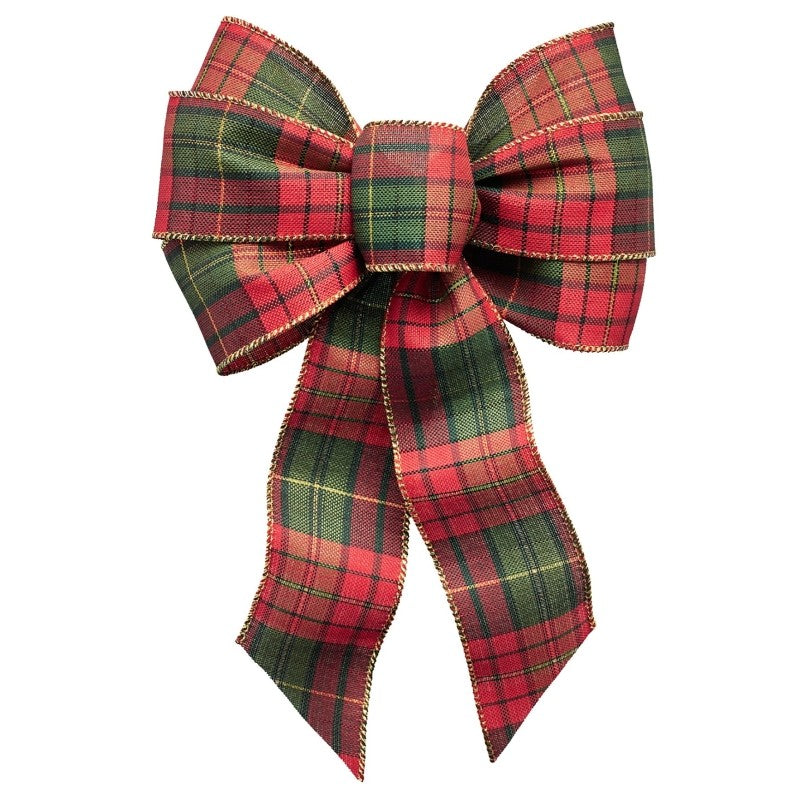 Holidaytrims 6123 Gift Bow, 8-1/2 x 14 in, Hand Tied Design, Cloth, Black/Green/Gold/Red (Pack of 12)