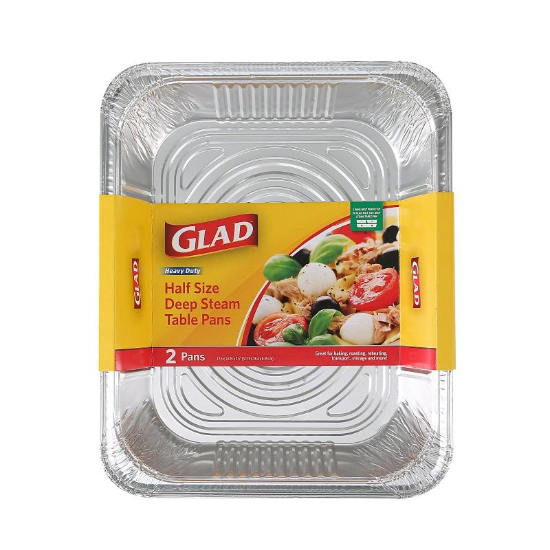 Glad BBP19935 Disposable Steam Pan, Aluminum, Silver, 12-1/2 in L, 10-1/4 in W, 2-1/2 in H, Dishwasher Safe: No (Pack of 24)