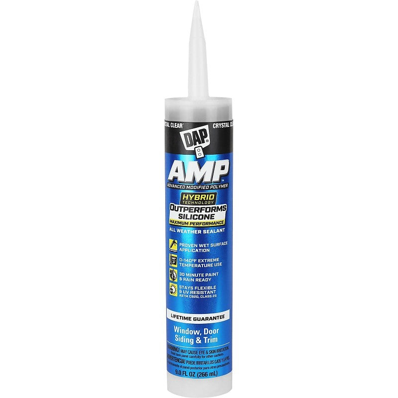 DAP AMP 7079800761 Advanced Sealant Caulk, Clear, 30 to 60 min Curing, 0 to 140 deg F, 9 oz Cartridge