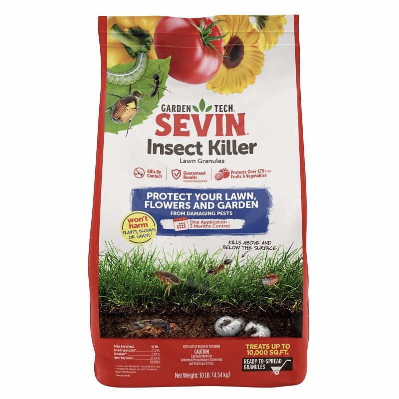 Sevin 100530128 Lawn Insect Killer, Granular, 10 lb, Compositions: Bifenthrin, Zeta-Cypermethrin (F2700)