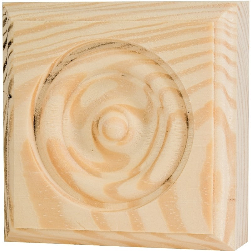Waddell RTB25-36 Trim Block, 2-3/4 in H, 2-3/4 in W, Rosette Pattern, Pine Wood