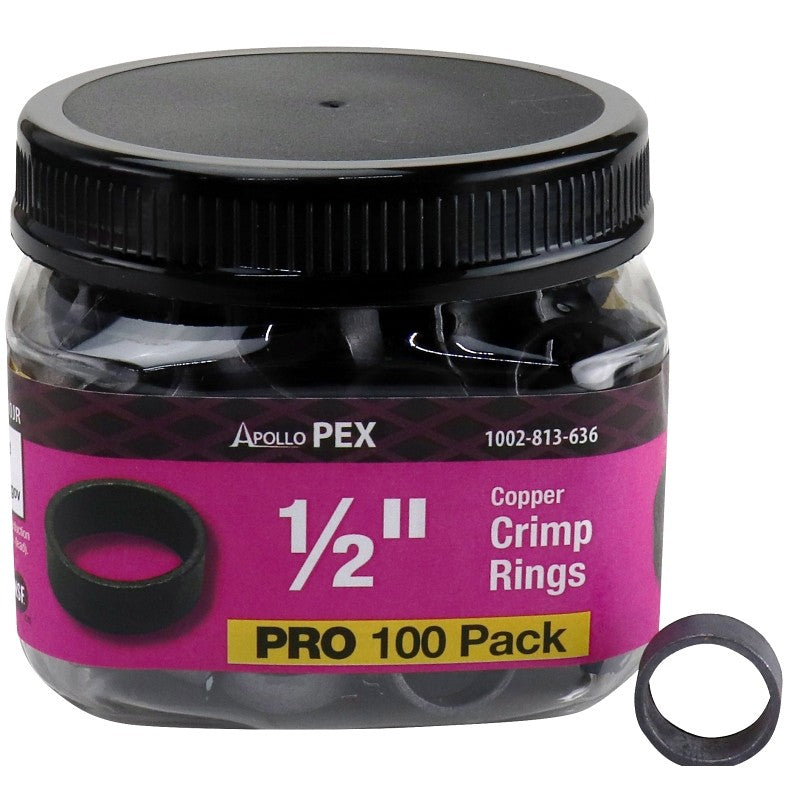Apollo APXCR12100JR Crimp Ring, 1/2 in, Copper, 100/PK