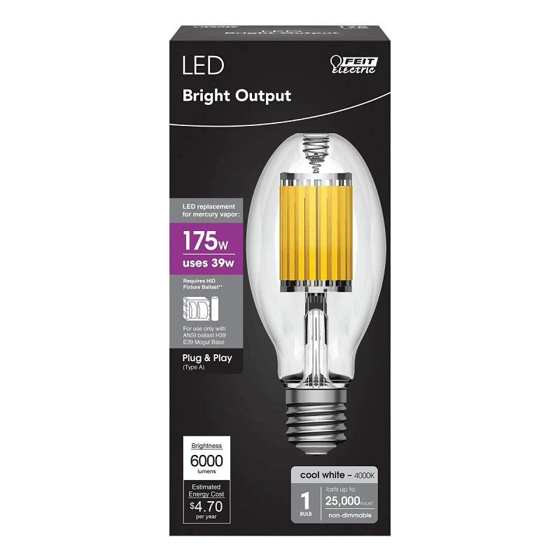 Feit Electric H39KB-175/LED/HDRP HID LED Light Bulb, Elliptical Dimpled, ED28 Lamp, 175 W Equivalent, Non-Dimmable (Pack of 4)