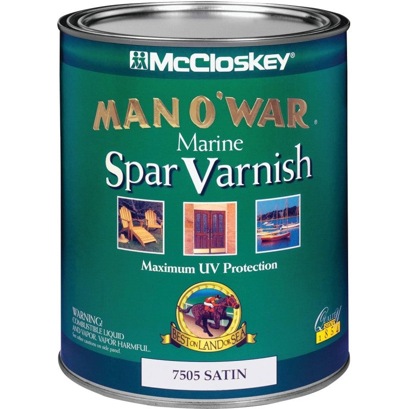 McCloskey Man O' War 080.0007505.005 Marine Spar Varnish, Satin, Clear, Liquid, 1 qt, Can (Pack of 4)