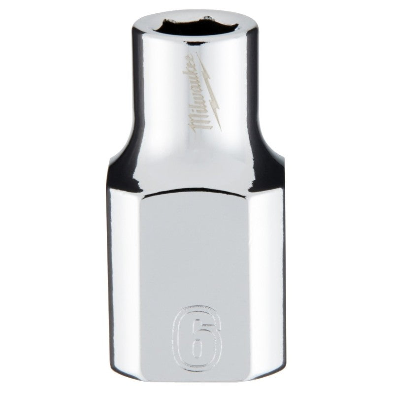 Milwaukee 45-34-9076 Socket, 6 mm Socket, Standard Socket, 3.543 in OAL, 3/8 in Drive, 6-Point, Chrome Vanadium Steel