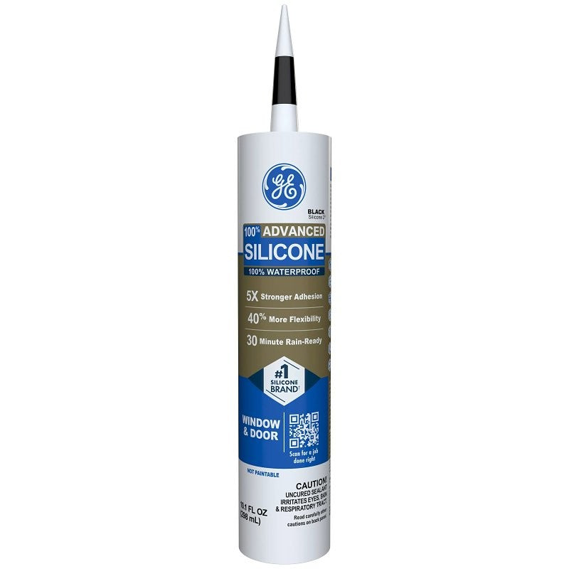 GE Advanced Silicone 2 2813670 Window & Door Sealant, Black, 24 hr Curing, 10.1 fl-oz Cartridge (Pack of 12)