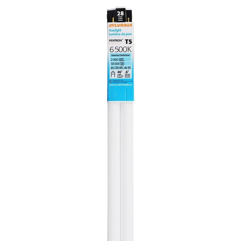 Sylvania 20061 Fluorescent Bulb, 28 W, T5 Lamp, Miniature G5 Lamp Base, 2550 Lumens, 6500 K Color Temp (Pack of 12)