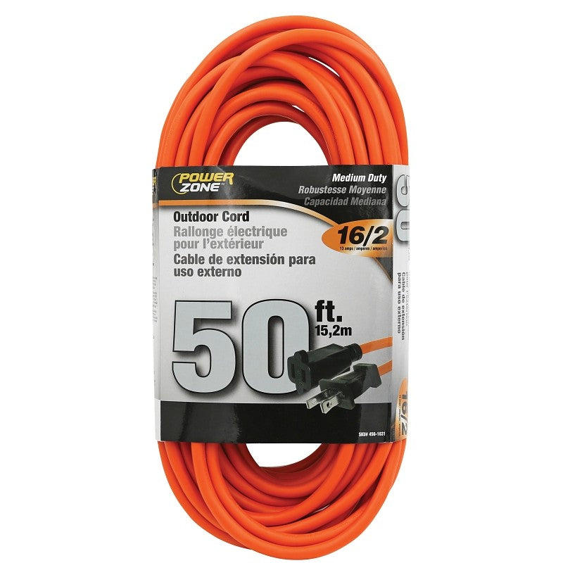 PowerZone OR481630 Outdoor Extension Cord, 16 AWG Wire, 50 ft L, Orange Sheath