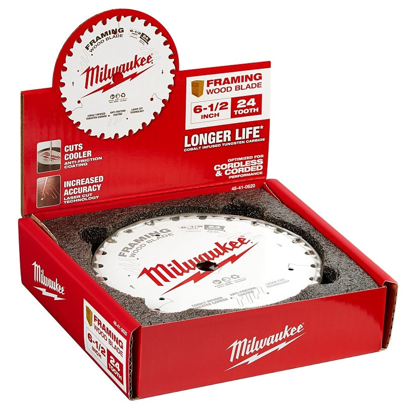 Milwaukee 48-41-0620 Circular Saw Blade, 6-1/2 in Dia, 5/8 in Arbor, Cobalt/Tungsten Carbide Cutting Edge, 10/PK