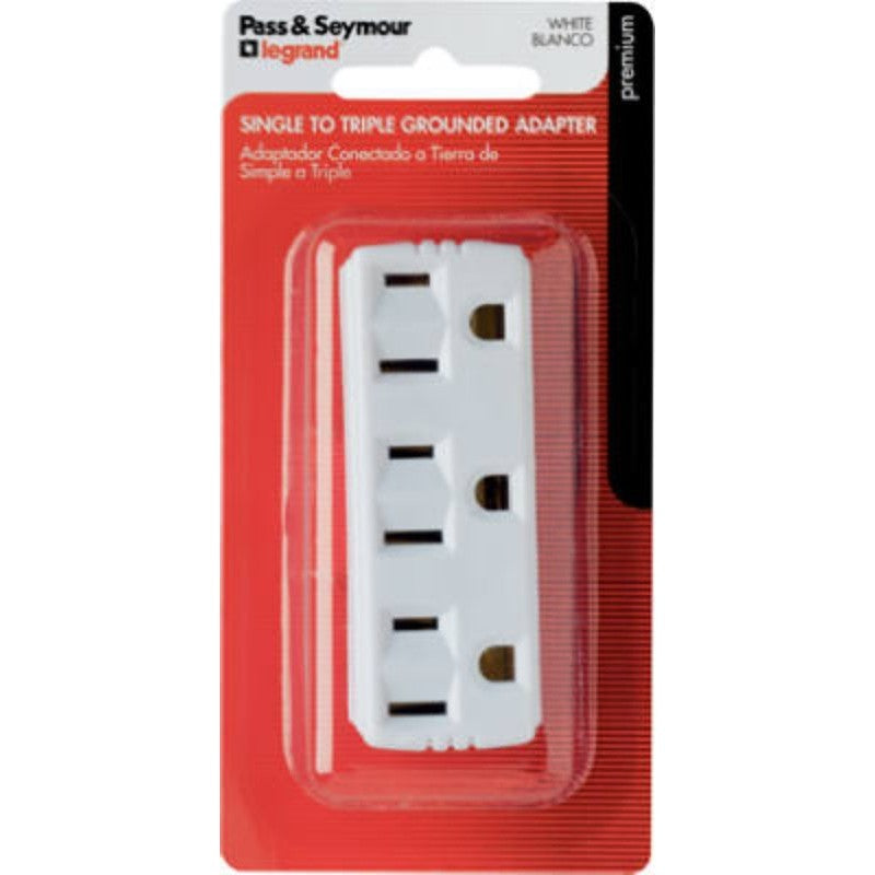 Legrand 697WBPCC5 Grounding Adapter, 2-Pole, 15 A, 125 V, 3-Outlet, NEMA: NEMA 5-15R, White