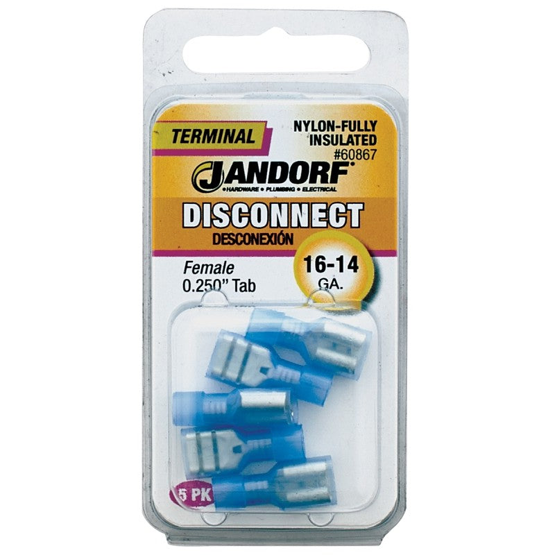Jandorf 60867 Disconnect Terminal, 16 to 14 AWG Wire, Nylon Insulation, Copper Contact, Blue