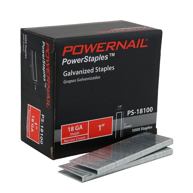 Powernail PowerStaples PS18100 Fine Wire Staple, 1/4 in W Crown, 1 in L Leg, 18 ga, Carbon Steel (Pack of 10)