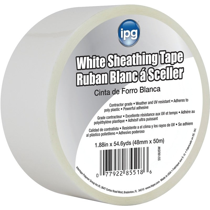 IPG 5518USW Sheathing Tape, 50 m L, 48 mm W, Polypropylene Backing, White