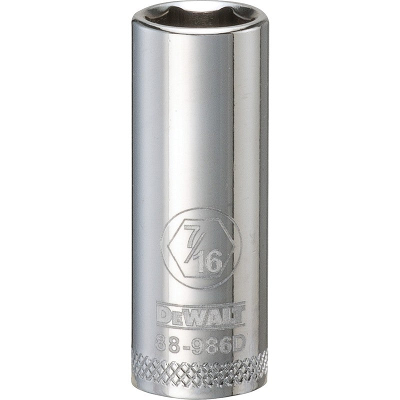 DEWALT DWMT88986OSP Drive Socket, 7/16 in Socket, 3/8 in Drive, 6-Point, Vanadium Steel, Polished Chrome