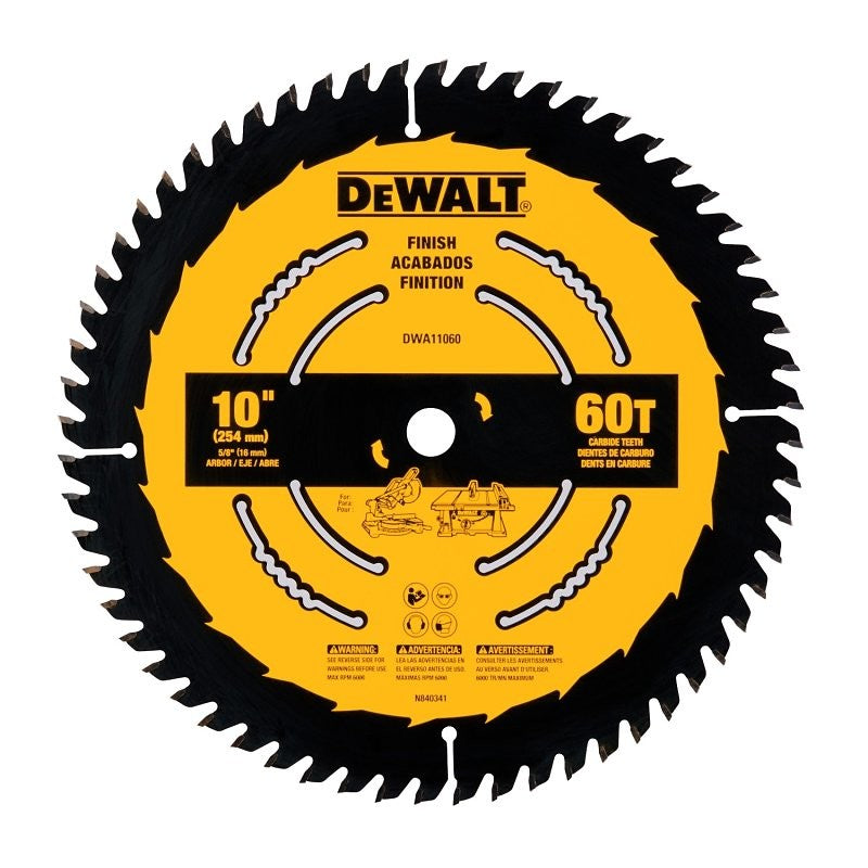 DEWALT DWA11060 Finish Saw Blade, 10 in Dia, 5/8 in Arbor, 60 -Teeth