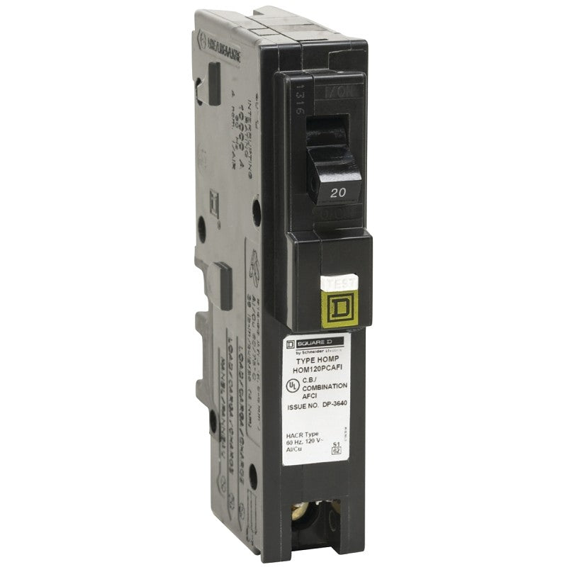 Square D HOM120PCAFIC Circuit Breaker, CAFCI, Mini, 20 A, 1-Pole, 120 V, Plug