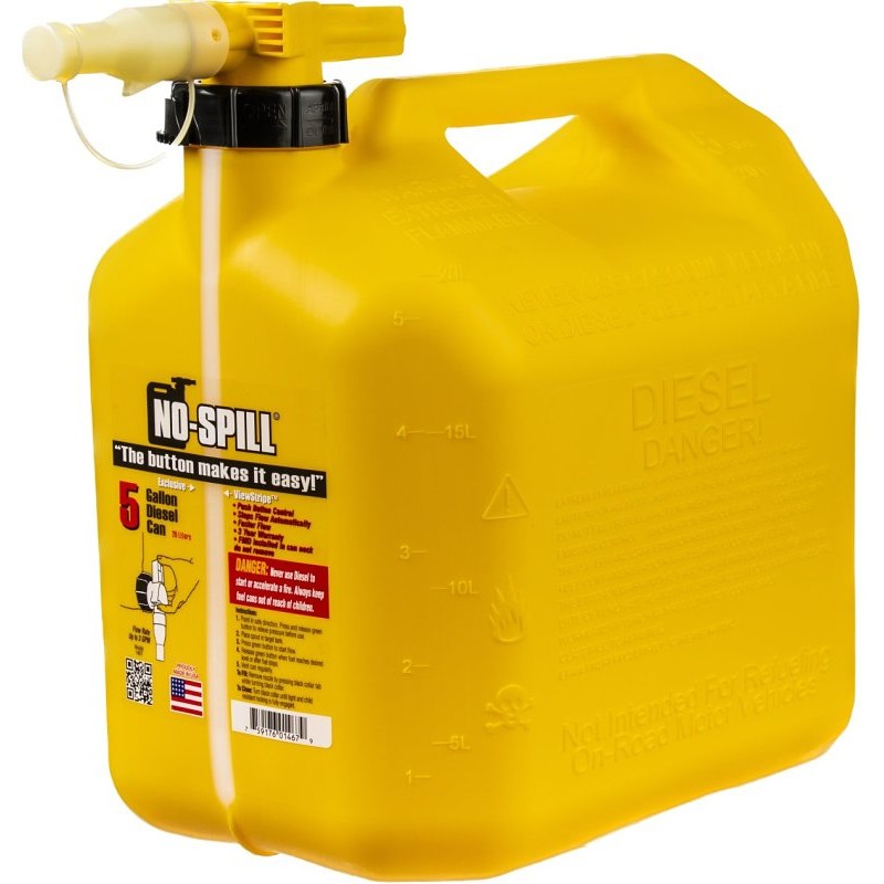 No-Spill 1467 Diesel Gas Can, 5 gal, Plastic, Yellow