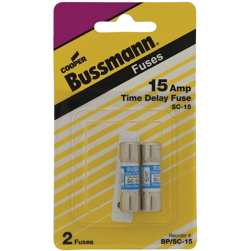 Bussmann BP/SC-15 Time Delay Fuse, 15 A, 600 VAC, 170 VDC, 10, 100 kA Interrupt, Glass Body