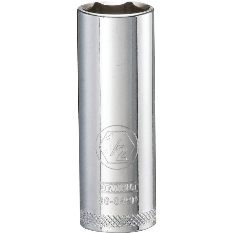 DEWALT DWMT86049OSP Drive Socket, 1/2 in Socket, 1/4 in Drive, 6-Point, Vanadium Steel, Polished Chrome