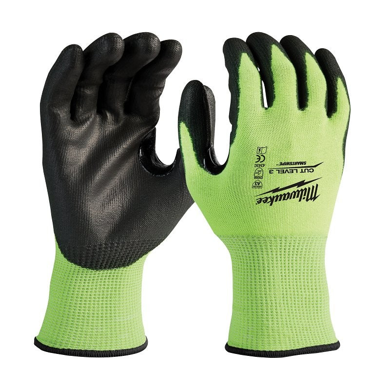 Milwaukee 48-73-8932 High-Visibility Cut Level 3 Gloves, Unisex, L, Elasticated Knit Cuff, Nitrile Coating, Polyurethane