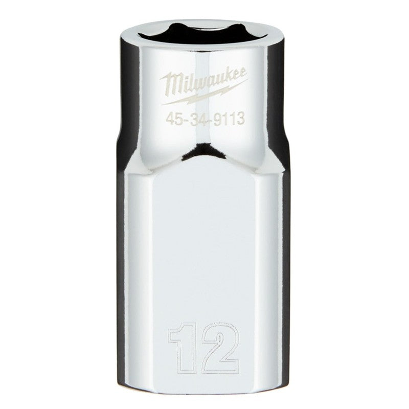 Milwaukee 45-34-9113 Socket, 12 mm Socket, Standard Socket, 1/2 in Drive, 6-Point, Chrome Vanadium Steel, Chrome