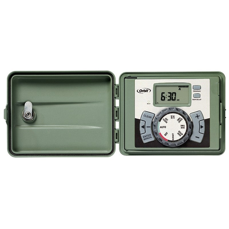 Orbit 57896 Indoor/Outdoor Timer, 6 -Zone, 2 -Program, LCD Display, Plug-and-Go Mounting, Green