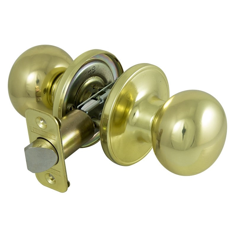 ProSource T9730BRA4V Passage Knob, Metal, Polished Brass, 2-3/8 to 2-3/4 in Backset, 1-3/8 to 1-3/4 in Thick Door