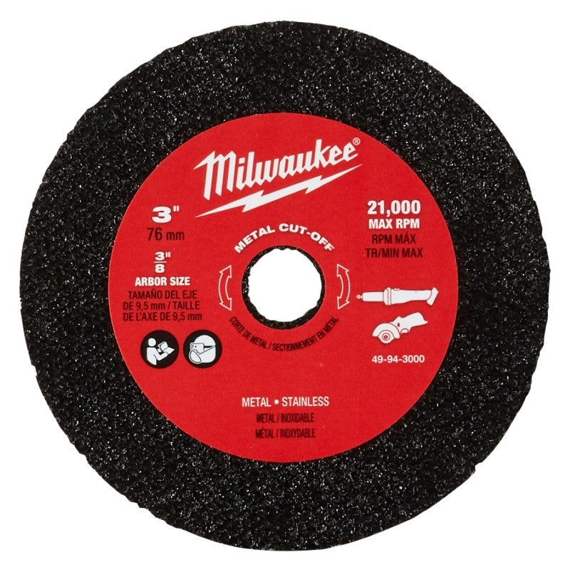 Milwaukee 49-94-3000 Cut-Off Wheel, 3 in Dia, 0.04 in Thick, 3/8 in Arbor, 60 Grit, Aluminum Oxide Abrasive