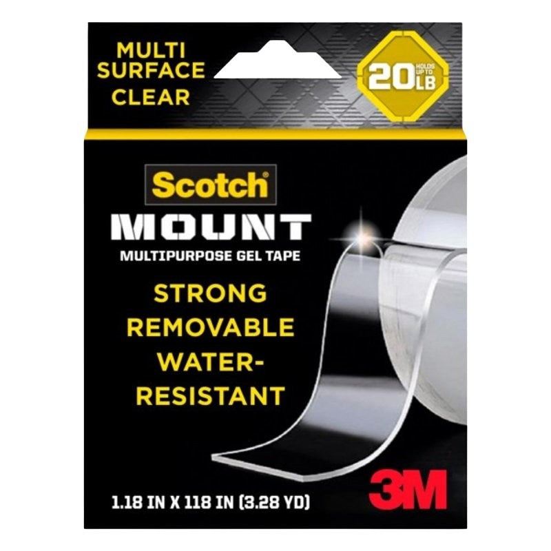 Scotch-Mount 420-3M-1ES Multi-Purpose Tape, 118 in L, 1.18 in W, Gel Backing, Clear