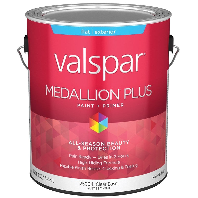 Valspar Medallion Plus 2500 028.0025004.007 Latex Paint, Acrylic Base, Flat Sheen, Clear Base, 1 gal, Plastic Can (Pack of 4)