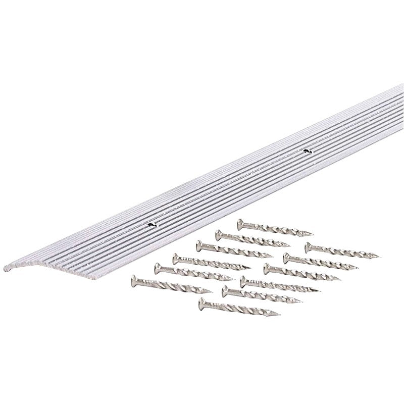 M-D 78154 Carpet Trim, 72 in L, 1.38 in W, Fluted Surface, Aluminum, Silver