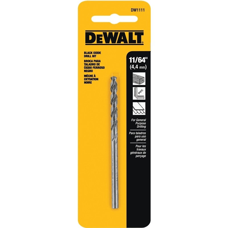 DEWALT DW1111 Jobber Drill Bit, 11/64 in Dia, 3-1/4 in OAL, Parabolic Flute, 11/64 in Dia Shank, Round Shank (Pack of 5)