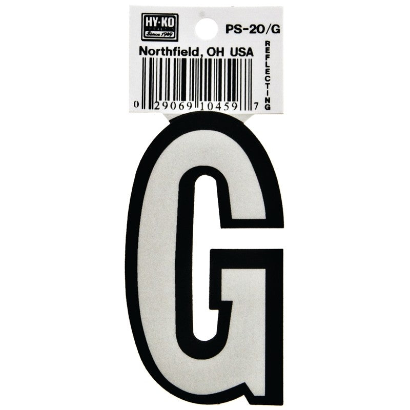 Hy-Ko PS-20/G Reflective Letter, Character: G, 3-1/4 in H Character, Black/White Character, Vinyl (Pack of 10)