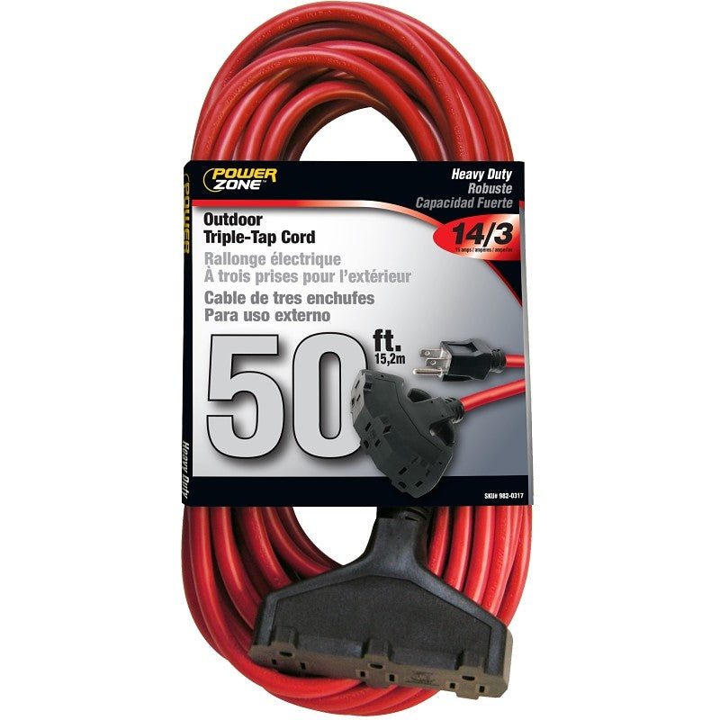 PowerZone OR614730/606730 Extension Cord, 14 AWG Cable, 50 ft L, 125 V, Red