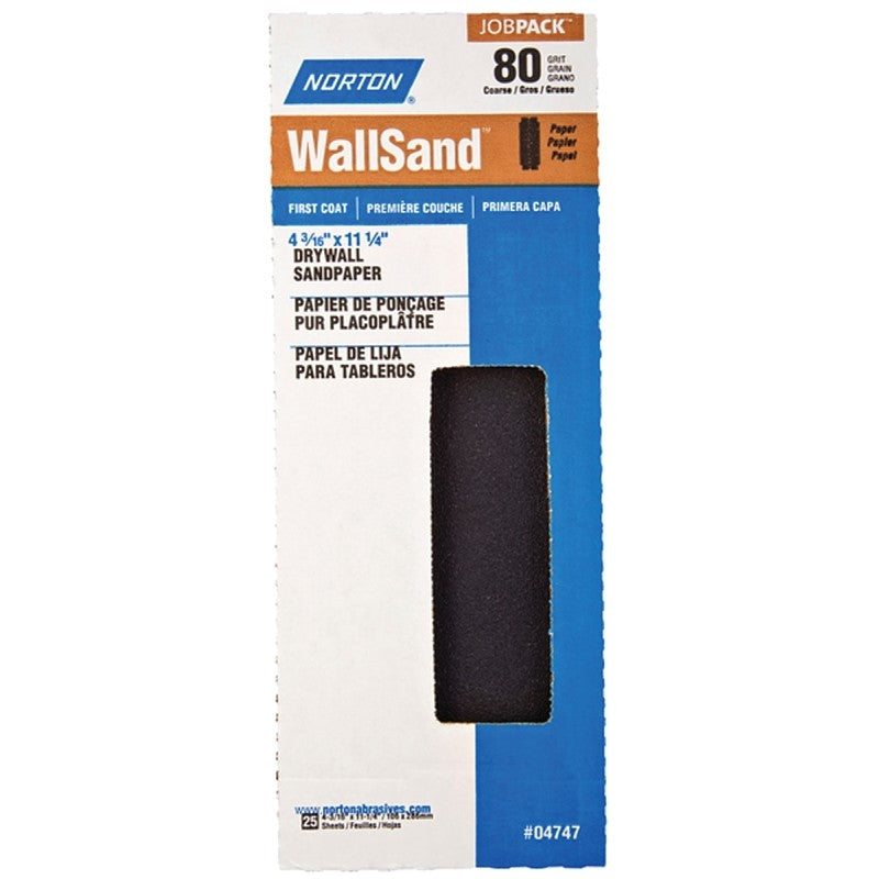 Norton 04747 Sandpaper, 11-1/4 in L, 4-3/16 in W, P80 Grit, Coarse, Silicone Carbide Abrasive