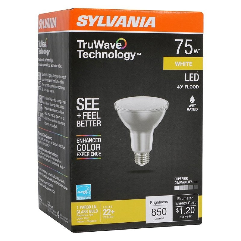 Sylvania Natural Series 40912 LED Bulb, 850 Lumens, 10 W, PAR30LN Lamp, 75 W Equivalent, E26 Medium Lamp Base, Dimmable