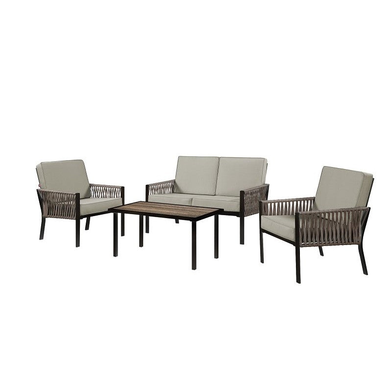 Seasonal Trends SHKVS636E Deep Seating Set, Cushion/Steel/Wicker, Brown, Powder-Coated, 4-Piece