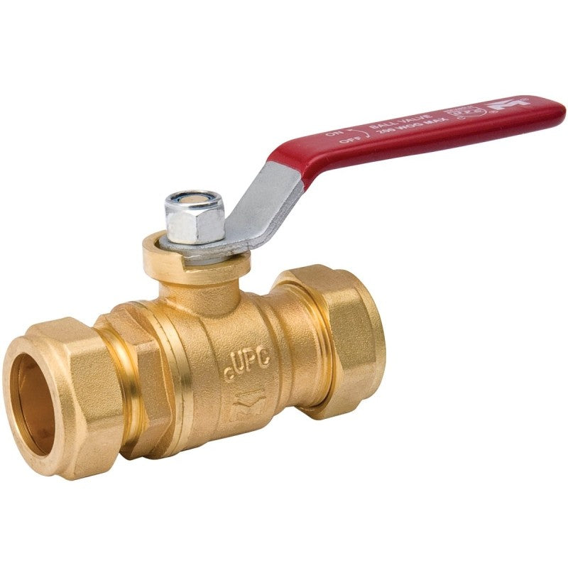 B & K 107-025NL Ball Valve, 1 in Connection, Compression, 200 psi Pressure, Manual Actuator, Brass Body