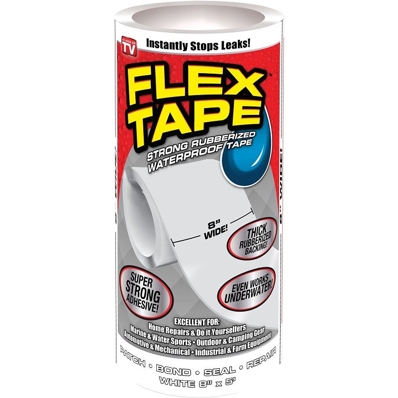 Flex Tape TFSWHTR0805 Tape, 5 ft L, Rubber Backing, 8 in W