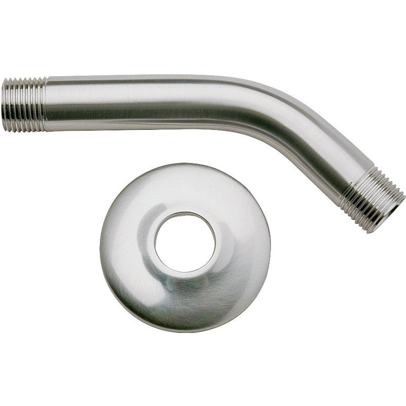 Plumb Pak PP825-10 Shower Arm with Flange, 7-3/4 in H, 3.87 in W, 1/2 in Connection, IPS, 6 in L, Brass, Chrome Plated