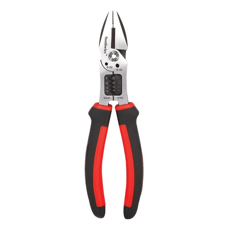 Southwire MPSCP 6-In-1 Lineman's Multi-Tool Plier, 8 in OAL, Black/Red Handle, Comfort Grip Handle