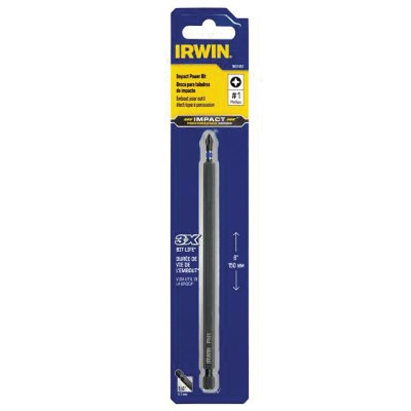 Irwin 1837451 Power Bit, #1 Drive, Phillips Drive, 1/4 in Shank, Hex Shank, 6 in L, S2 Steel, 1/PK