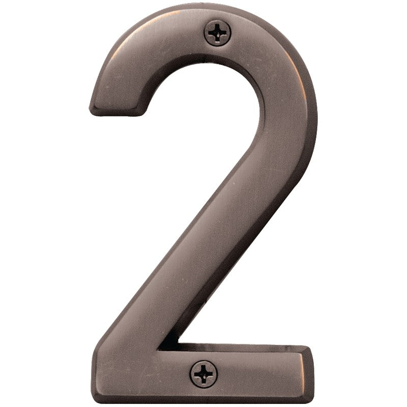 Hy-Ko Prestige Series BR-42OWB/2 House Number, Character: 2, 4 in H Character, Bronze Character, Solid Brass (Pack of 3)