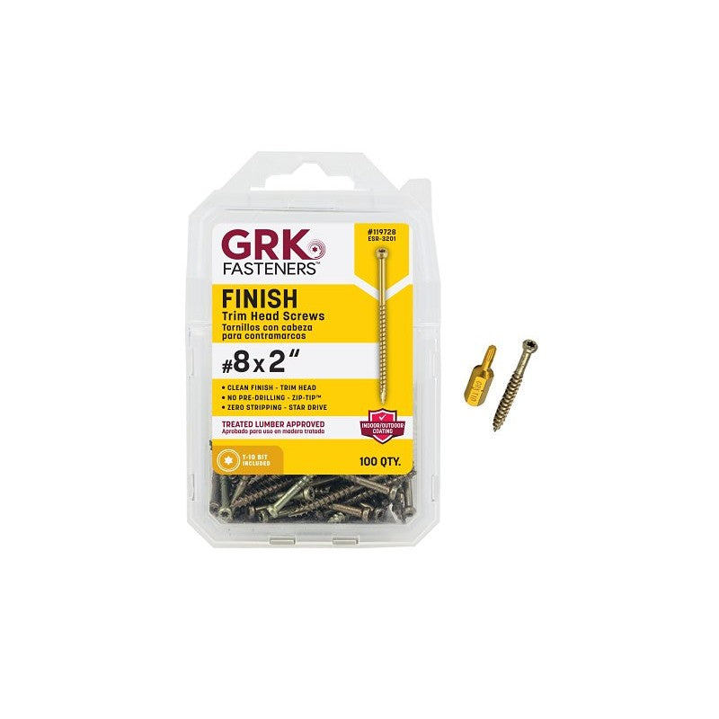 GRK Fasteners FIN/Trim 119728 Finishing Screw, #8 Thread, 2 in L, Trim Head, Star Drive, Zip-Tip Point, Steel, Climatek